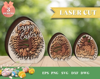 Huevos de Pascua cortados con láser SVG, Glowforge, Pascua, madera, Cricut, vector, descarga instantánea