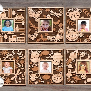 Lot de cadres photo pour bébés découpés au laser, cadre photo multicouche, cadre photo en bois, fichier laser prêt, Xtool, Glowforge, superposition