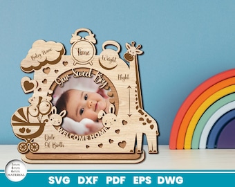 Moldura para foto de bebê menino cortada a laser, métrica infantil, anúncio de bebê, cricut, vetor, download instantâneo