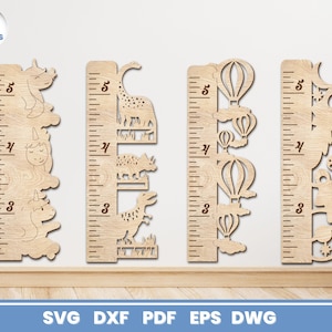 成長チャート定規バンドル、Glowforge 用 SVG バンドル、子供部屋、Cricut、ベクター、即時ダウンロード