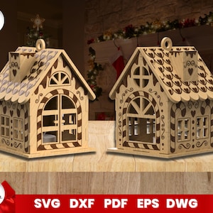 Holiday Gingerbread House Laser Cut, SVG Bundle for Glowforge, Christmas Ornament, Cricut, Vector, Instant Download