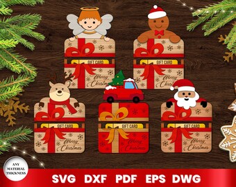 クリスマス カード ホルダー レーザー カット、クリスマス SVG バンドル、Glowforge、Cricut、ベクター、即時ダウンロード