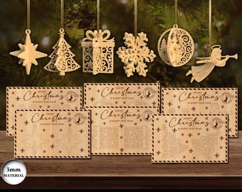 3D Christmas Cards Ornament SVG Bundle, Christmas Greeting Card, Christmas Gift Card,  Christmas Pop Up Card, Laser File, Xtool, Glowforge