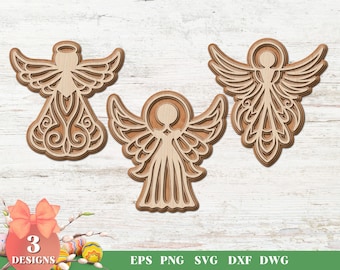 Christmas Angels Laser Cut Files, SVG Bundle for Glowforge, Christmas, Layered, Cricut, Vector, Instant Download