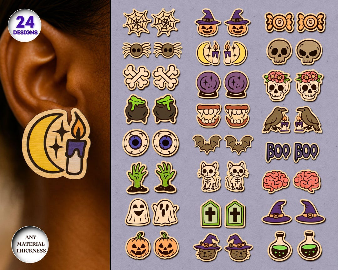 Halloween Stud Earrings Bundle, Spooky Earrings Set, Halloween Jewelry ...