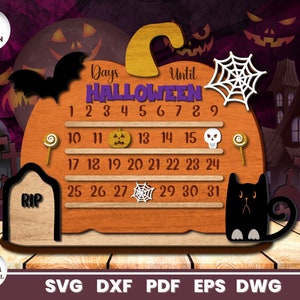 Halloween Pumpkin Countdown Laser Cut, SVG File for Glowforge, Countdown Calendar, Countdown Chart, Cricut, Vector, Instant Download