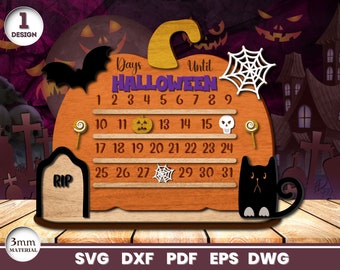 Corte láser de cuenta regresiva de calabaza de Halloween, archivo SVG para Glowforge, calendario de cuenta regresiva, gráfico de cuenta regresiva, Cricut, vector, descarga instantánea
