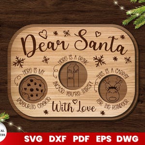 Bandeja Querido Papai Noel Corte a Laser, Tábua de Corte Guloseimas para Papai Noel, Arquivo SVG para Glowforge, Cricut, Vetor, Download Instantâneo