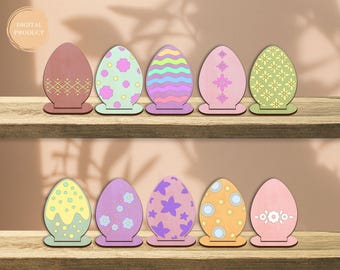 Easter Coloring Eggs SVG Bundle, Easter Laser Cut, Easter Eggs Cut File, Standing Easter Eggs, Easter decor Svg, Xtool, Glowforge