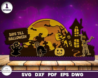 Cuenta regresiva para el corte láser espeluznante de Halloween, archivo SVG para Glowforge, calendario de cuenta regresiva, gráfico de cuenta regresiva, cricut, vector, descarga instantánea