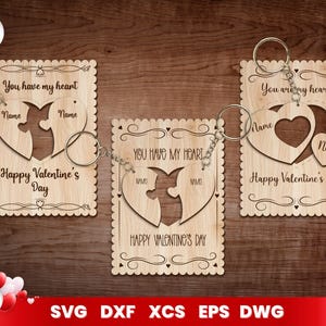 Portachiavi di San Valentino, carte regalo, pacchetto SVG per Glowforge, regalo di cuori di San Valentino, Cricut, taglio laser, vettore, download immediato