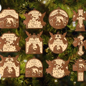 Nativity Scene Ornament Bundle, Christmas Ornament SVG, Christmas Decor Laser Cut, Bible Quotes, Laser Cut File, Xtool, Glowforge