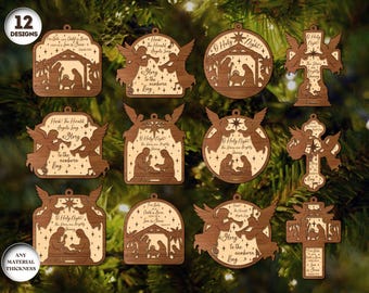Paquete de adornos de belén, adornos navideños SVG, decoración navideña cortada a láser, citas bíblicas, archivo cortado a láser, Xtool, Glowforge