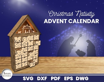 Nativity Scene Advent Calendar Laser Cut, Files for Glowforge, Christmas, Cricut, Vector, Instant Download, svg, pdf, eps, dxf, dwg