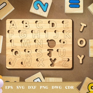 Alphabet Puzzle Laser Cut, Lernspielzeug für Kinder SVG, Puzzle CNC, Cricut, Vektor, Sofort Download