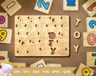 Alphabet Puzzle Laser Cut, Lernspielzeug für Kinder SVG, Puzzle CNC, Cricut, Vektor, Sofort Download