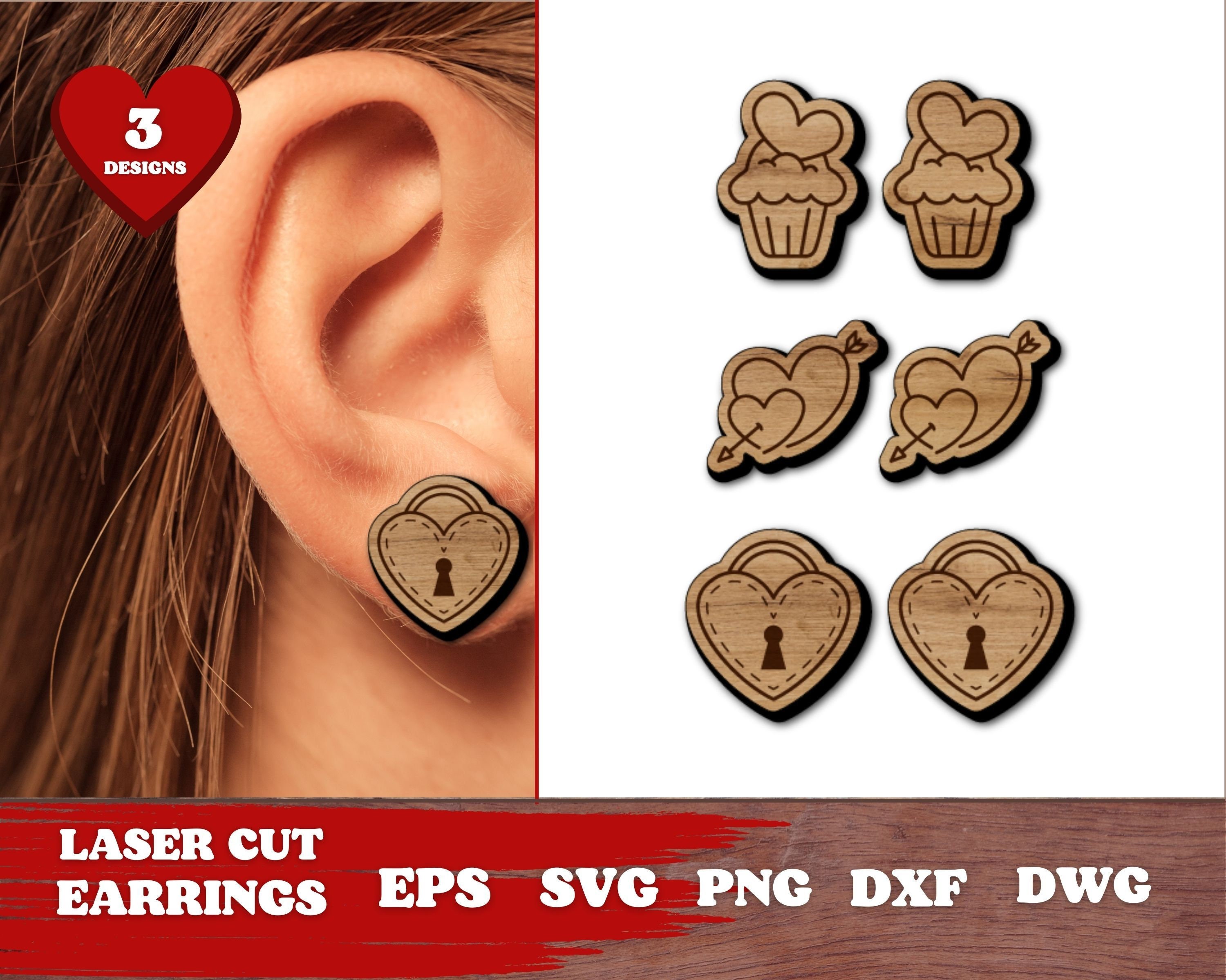 Valentines Stud Earrings SVG, Laser Cut, Valentines Day