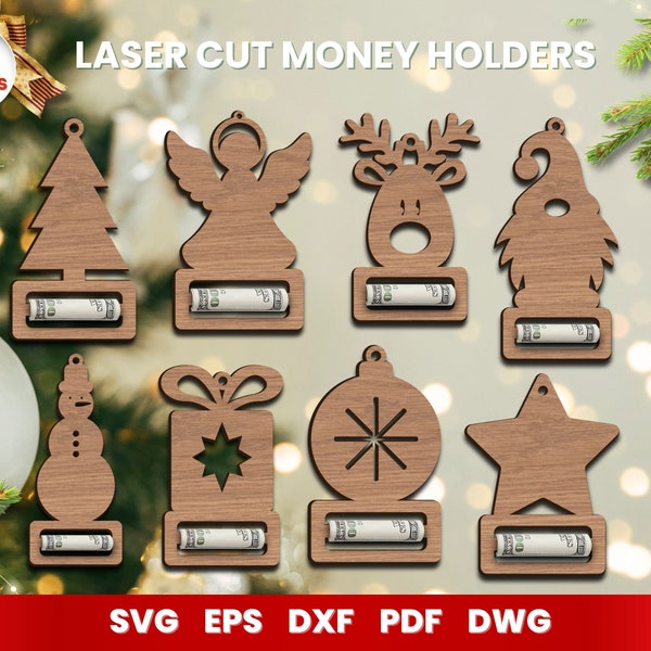 Christmas Money Holder SVG Bundle, Laser Cut, Glowforge, Cricut, Vector, Instant Download