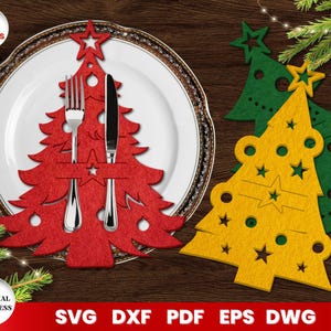 Weihnachten Besteckhalter Laser Cut, Weihnachtskartenhalter, Glowforge, Weihnachten Tischdekoration, Holz, Cricut, Sofort Download