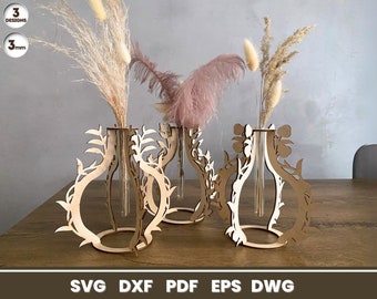 Glass Tube Floral Vases Laser Cut, Home Decoration, SVG Files for Glowforge, Vector, Instant Download - 3 mm