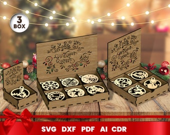 Christmas Ornament Boxes Laser Cut, SVG Bundle for Glowforge, Christmas, Cricut, Vector, Instant Download
