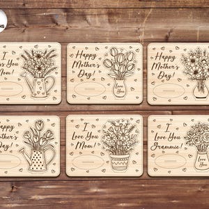Pacote de Cartões Pop-up para o Dia das Mães, Presente para Mãe SVG, Cartão de Felicitações Recortado a Laser, Presente de Dia das Mães Faça Você Mesmo, Cartão de Madeira SVG, Xtool, Glowforge