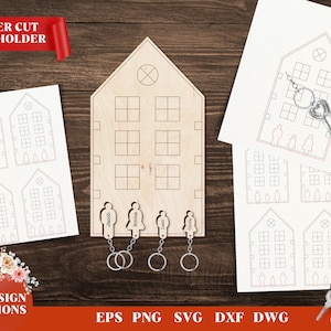 Home Key Holders Laser Cut Files, Home Decoration, SVG Files for Glowforge, Family Keychain Svg, Vector, Instant Download
