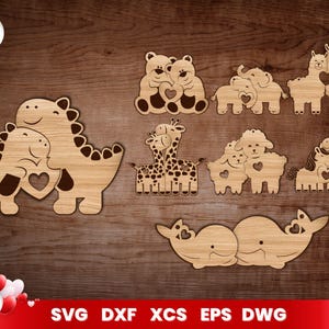 Valentinstag Tiere Schlüsselanhänger, SVG-Bundle für Glowforge, Valentinstaggeschenk, Cricut, Laser Cut, Vektor, Sofort Download
