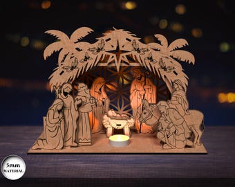 Nativity Scene Candle Holder Laser Cut, Christmas Table Decor, Nativity Stand SVG, Nativity Scene Miniature, CNC Cut File, Xtool, Glowforge