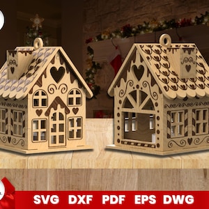 Casa di pan di zenzero di Natale tagliata al laser, pacchetto SVG per Glowforge, ornamento natalizio, Cricut, vettore, download immediato