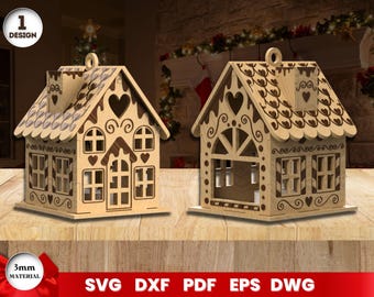 Christmas Gingerbread House Laser Cut, SVG Bundle for Glowforge, Christmas Ornament, Cricut, Vector, Instant Download