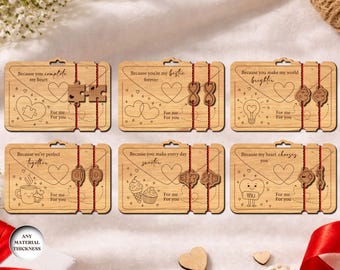 Valentinstag Paar Armbänder SVG Bundle, Schmuck Laser geschnitten, Umschlag Geschenkkarte, Holz Armband SVG, Xtool, Glowforge