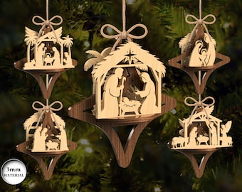 3D Nativity Scene Ornaments Bundle, Nativity Laser Cut, Christmas Ornament SVG, Christmas Tree Ornament, Laser Cut File, Xtool, Glowforge