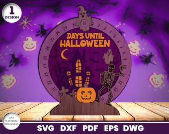 Corte láser de cuenta regresiva de Halloween, archivo SVG para Glowforge, calendario de cuenta regresiva, gráfico de cuenta regresiva, Cricut, vector, descarga instantánea
