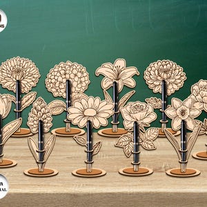 Blumen Stifthalter Laser Cut Bundle, Stifthalter aus Holz, Danke Lehrer Geschenke, Blumen Laser Cut, CNC Files, Xtool, Glowforge
