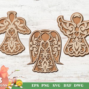 3D Angels Laser Cut Files, SVG Bundle for Glowforge, Christmas, Layered, Cricut, Vector, Instant Download