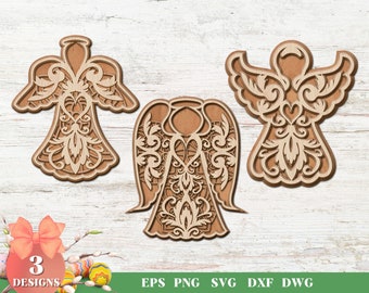 3D Angels Laser Cut Files, SVG Bundle for Glowforge, Christmas, Layered, Cricut, Vector, Instant Download