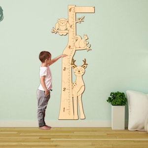 Groeimeter bosdieren lasergesneden, groeimeter kinderkamer, decor kinderkamer, kindergroeiliniaal, Xtool, Glowforge