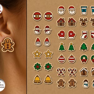 Christmas Stud Earrings Bundle, Holiday Earrings Set, Christmas Jewelry, Earrings Laser Cut, Earrings Pattern Svg, Xtool, Glowforge