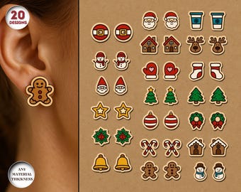Christmas Stud Earrings Bundle, Holiday Earrings Set, Christmas Jewelry, Earrings Laser Cut, Earrings Pattern Svg, Xtool, Glowforge