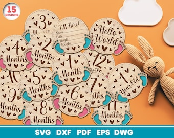 Baby Milestone Cards Laser Cut Bundle, Monthly Milestone, Baby Announcement, Cricut, Vector, Instant Download