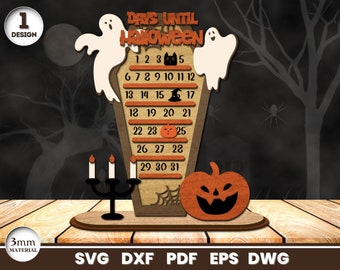 Corte láser de cuenta regresiva del ataúd de Halloween, archivo SVG para Glowforge, calendario de cuenta regresiva, gráfico de cuenta regresiva, cricut, vector, descarga instantánea