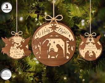 Adornos de Natividad redondos cortados con láser, adornos navideños SVG, decoración navideña SVG, citas bíblicas, archivo cortado con láser, Xtool, Glowforge