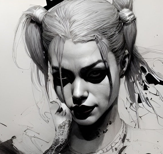 Harley Quinn Drawing/ Batman/ Joker/ DC Comics Etsy