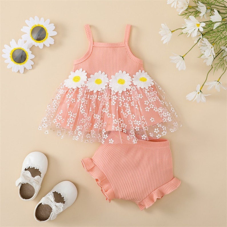 Baby Girl Tulle Fabric Daisy Print Lacy Dress Shorts Set - Etsy