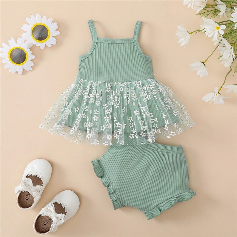 Baby Girl Tulle Fabric Daisy Print Lacy Dress Shorts Set - Etsy