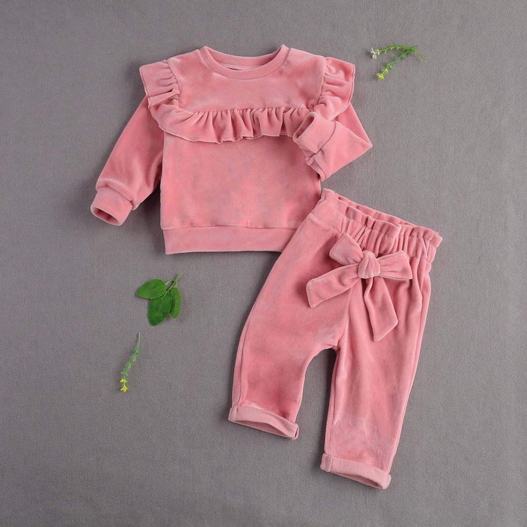 Pink Velvet Girl Clothing Velvet Baby Girl Clothing Ruffle Etsy