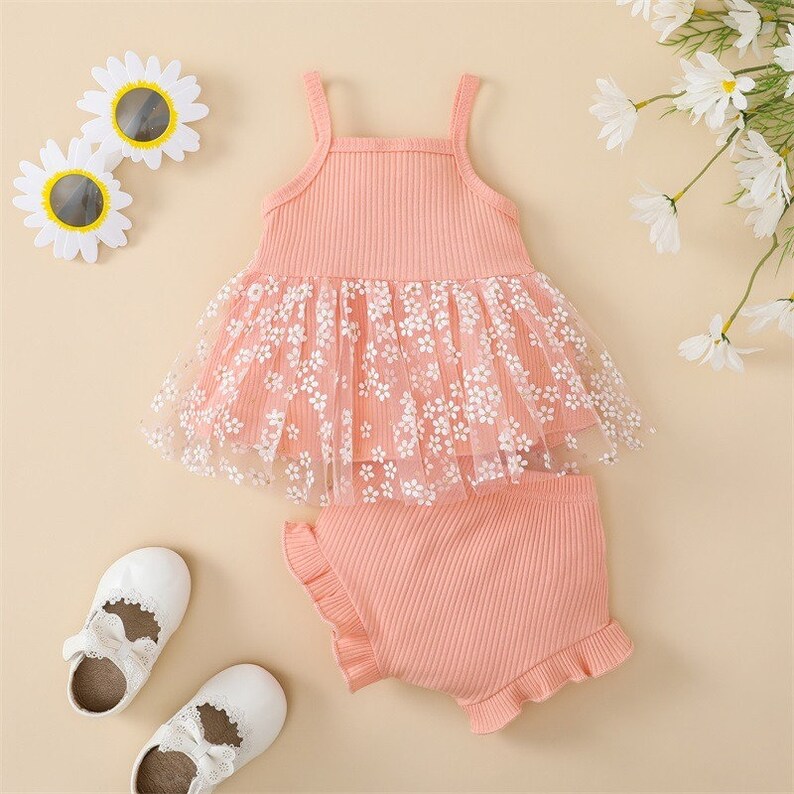 Baby Girl Tulle Fabric Daisy Print Lacy Dress Shorts Set - Etsy
