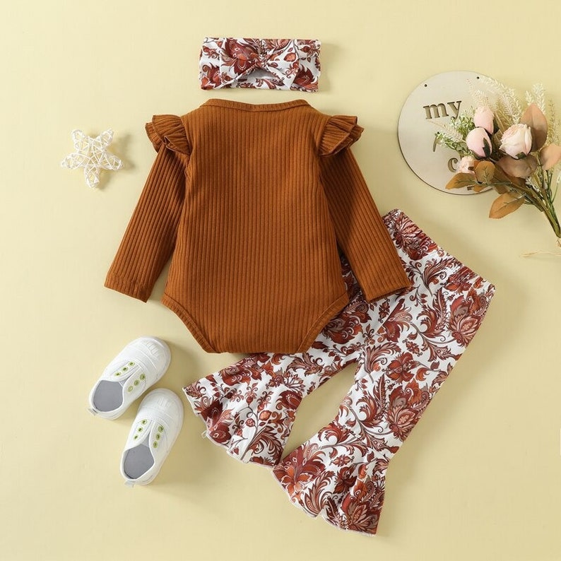 Flare Legs Baby Girl Clothes Flower Patterned Pants and Long - Etsy