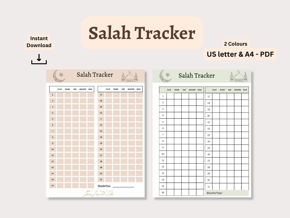 Salah Tracker Printable, Muslim Praying Tracker, Prayer Check List, Namaz, Digital Salah Tracker ...
